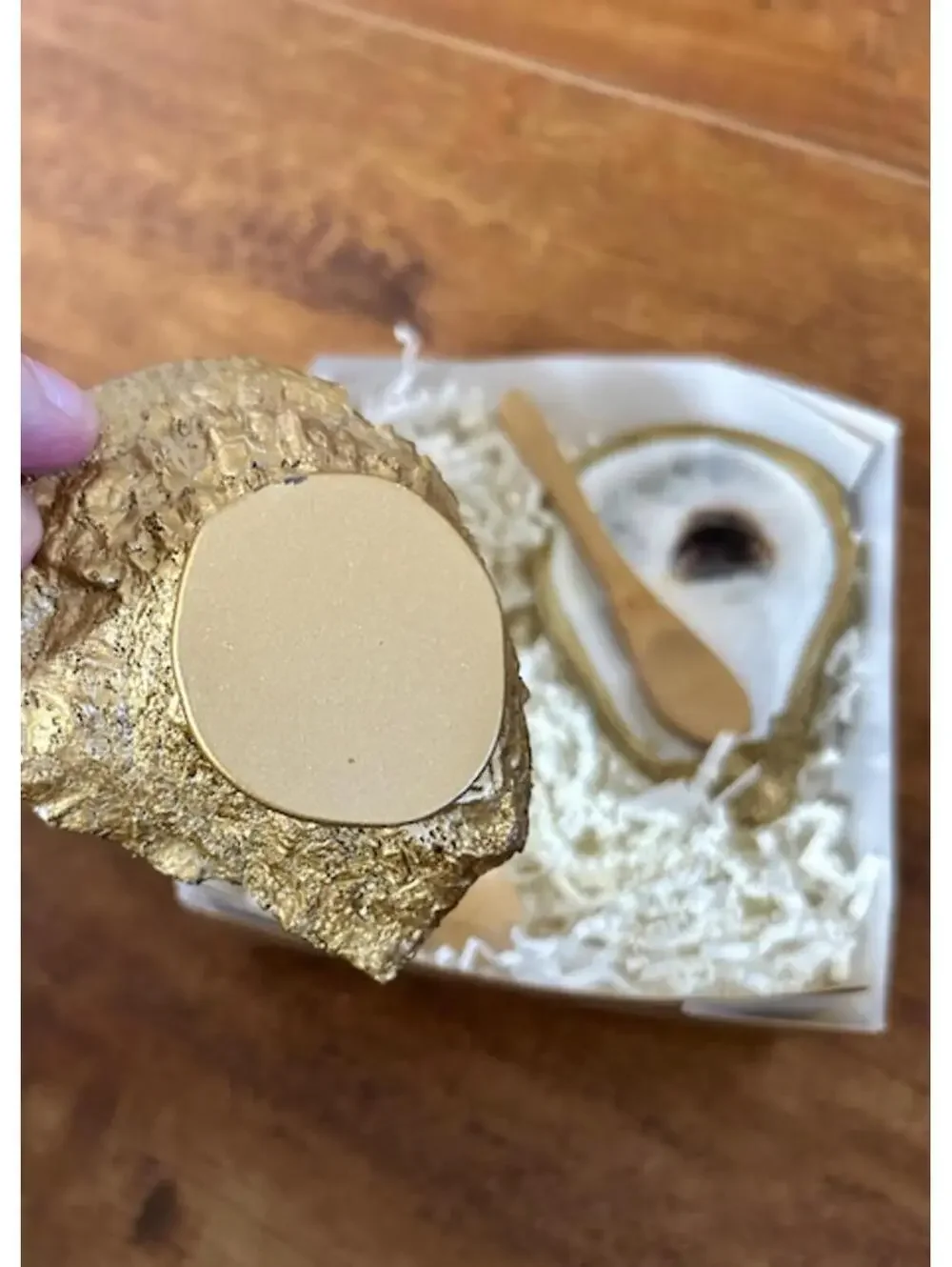 Set of 2 Decorative Oyster Shell Trinket Dishes with Wooden Spoons